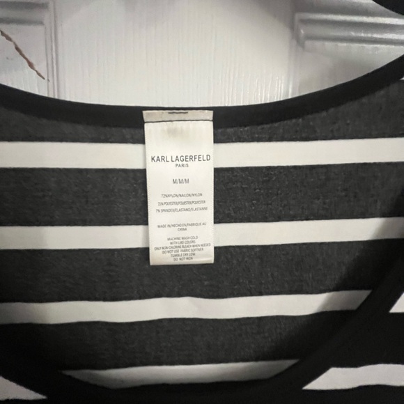 Karl Lagerfeld Paris Black and White Striped T-Shirt - Picture 4 of 5